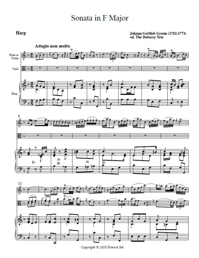 Sonate F-dur, für Flöte (Violine), Bratsche und Harfe