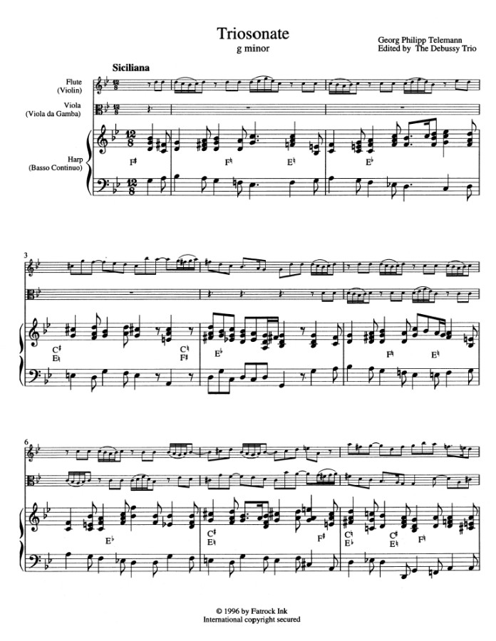 Triosonate g minor, for Flute, Viola and Harp