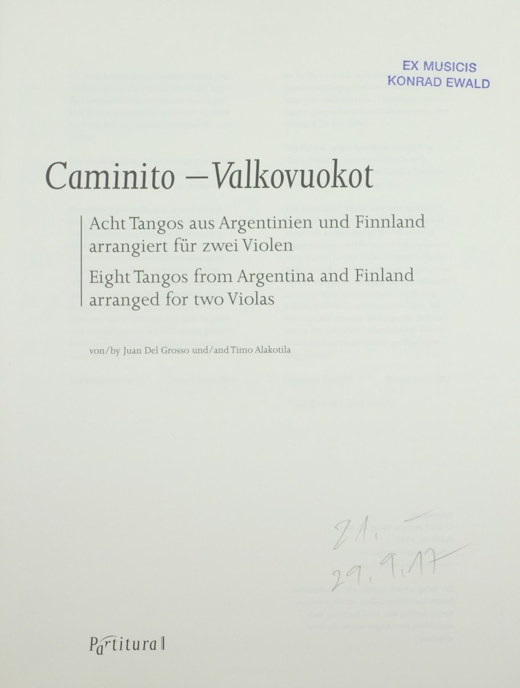Caminito - Valkovuokot , for 2 Violas