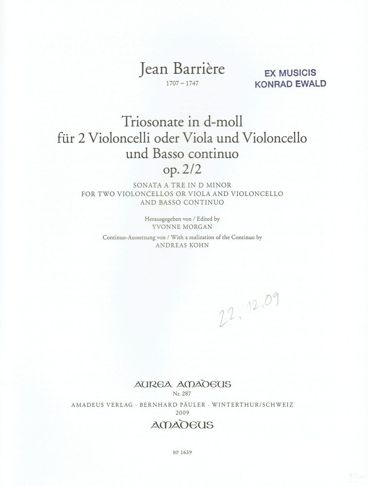 Triosonate d-moll, op. 2, Nr. 2, für 2 Violoncelli (Bratsche, Violoncello) und Basso continuo