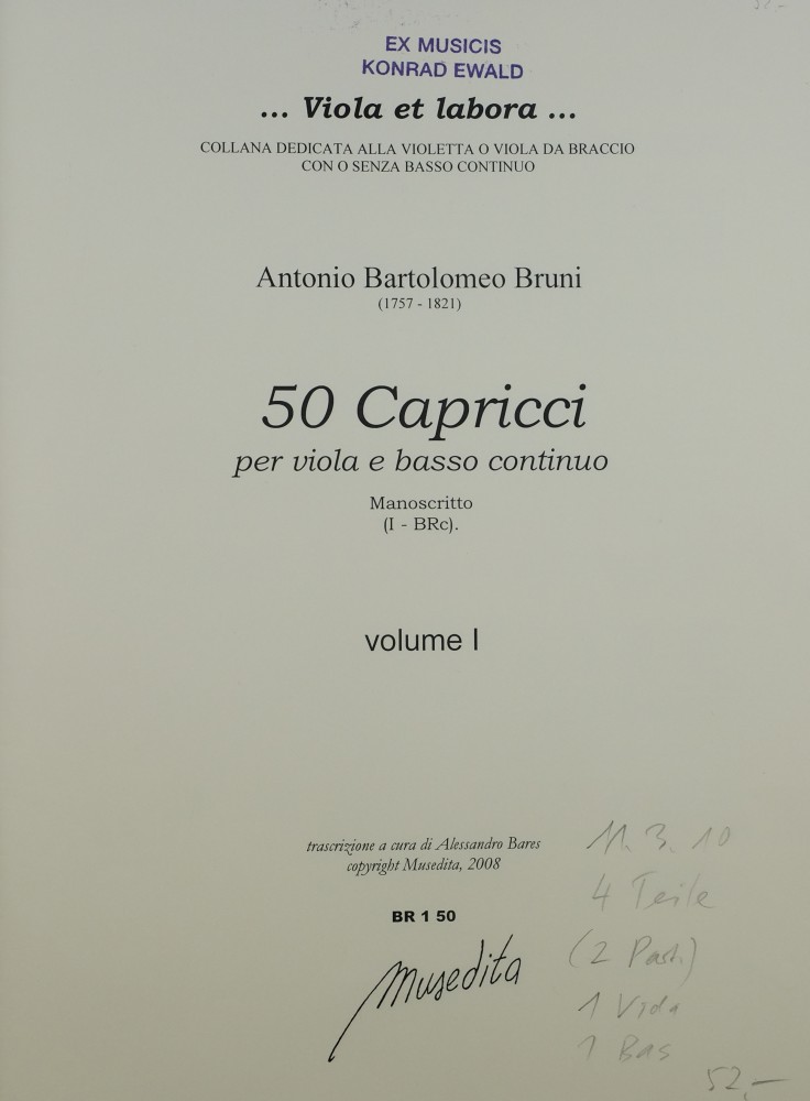 50 Capricci, für Bratsche und Kontrabass (Violoncello)