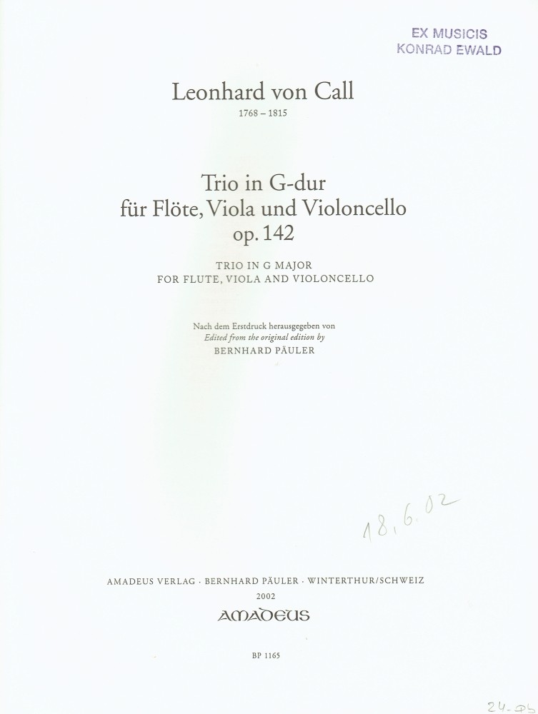 Trio G-major, op. 142, for Flute, Viola and Violoncello
