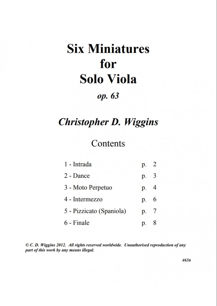 Six Miniatures, op. 63, für Bratsche