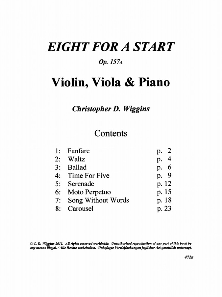 Eight for a Start , op. 157a, for two Violas (Violin, Viola) and Piano