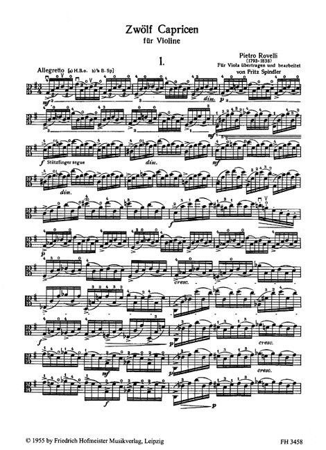 12 Capricen für Violine, für Bratsche übertragen