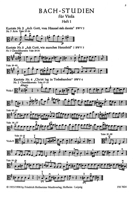 Orchesterstudien Viola, Heft 1: Kantaten, für Bratsche