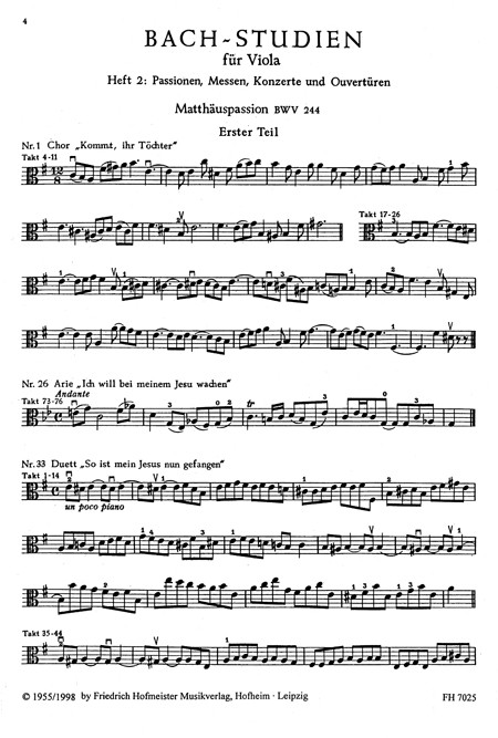 Orchesterstudien Viola, Heft 2: Passionen, Messen, Konzerte, Ouvertüren, für Bratsche