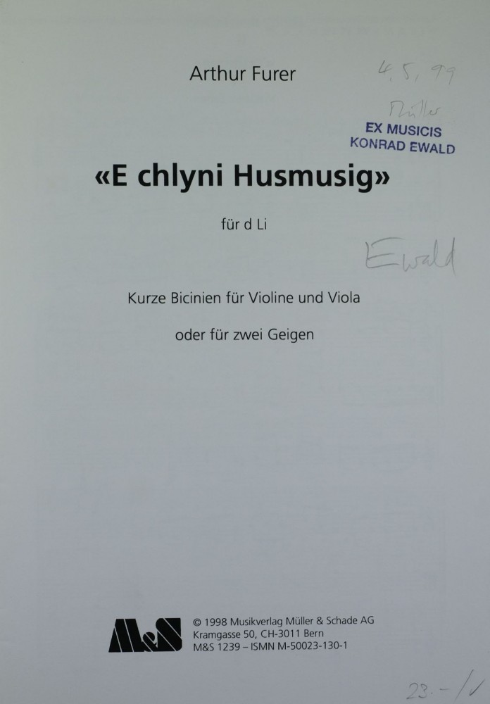 E chlyni Husmusig, für Violine und Bratsche (2 Violinen)