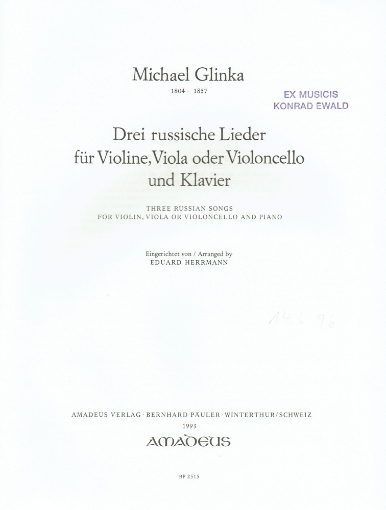 3 russische Lieder, for Violin, Viola and Piano
