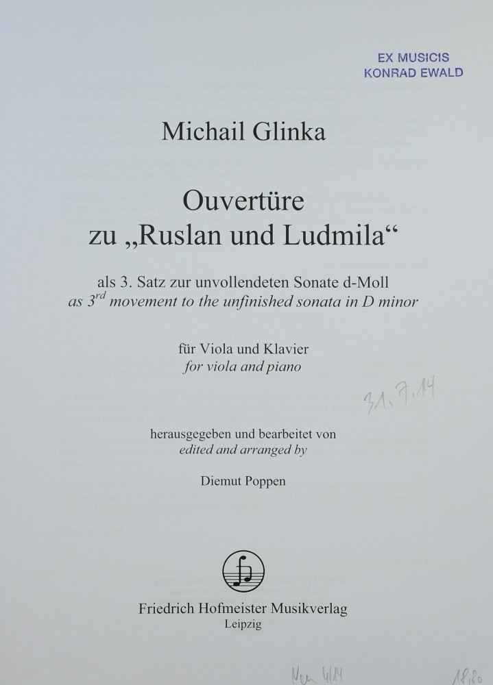 Ouvertüre zu Ruslan und Ludmila, arrangiert für Bratsche und Klavier