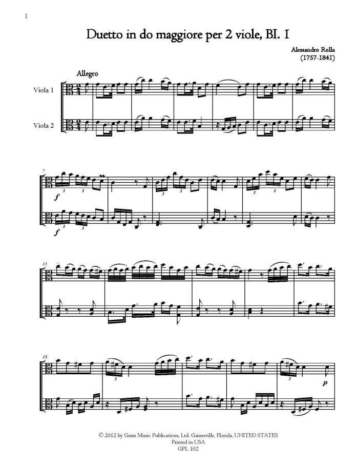 22 Duets for 2 Violas, BI 1-22, 3 Volumes