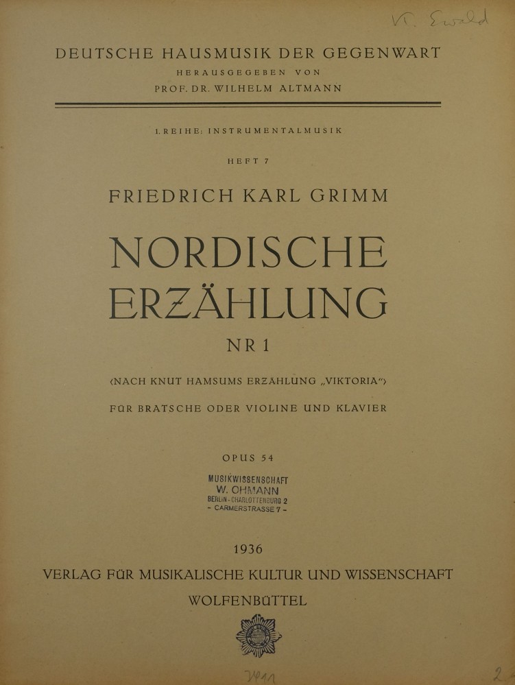 Nordische Erzählung Nr. 1, op. 54, Nr. 2, op. 55, für Bratsche und Klavier