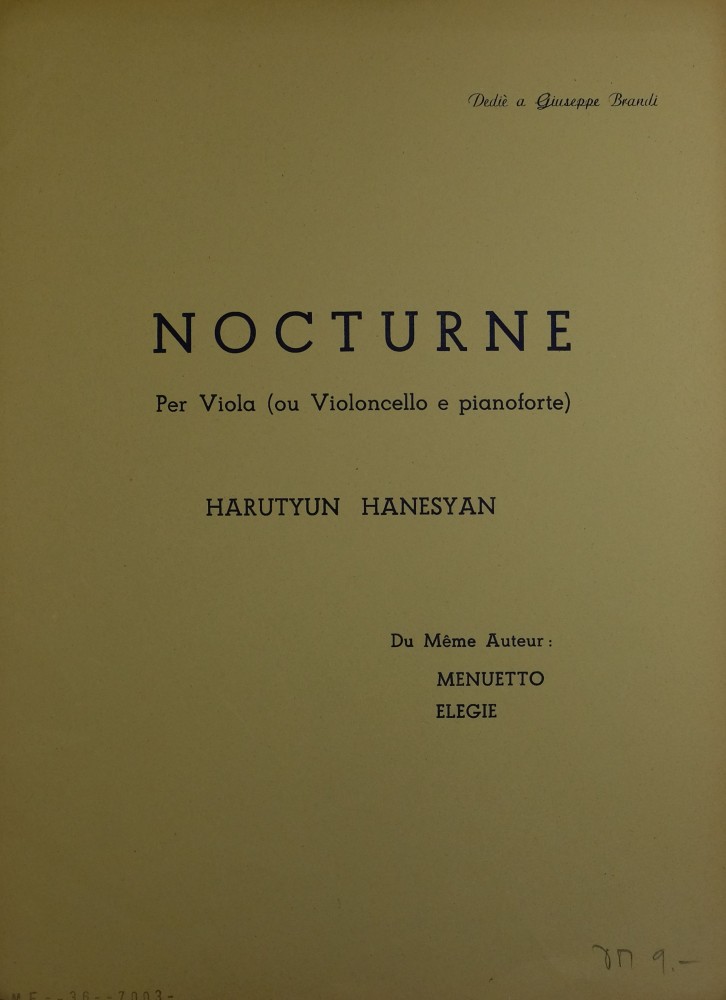Nocturne C-dur, für Bratsche (Violoncello) und Klavier