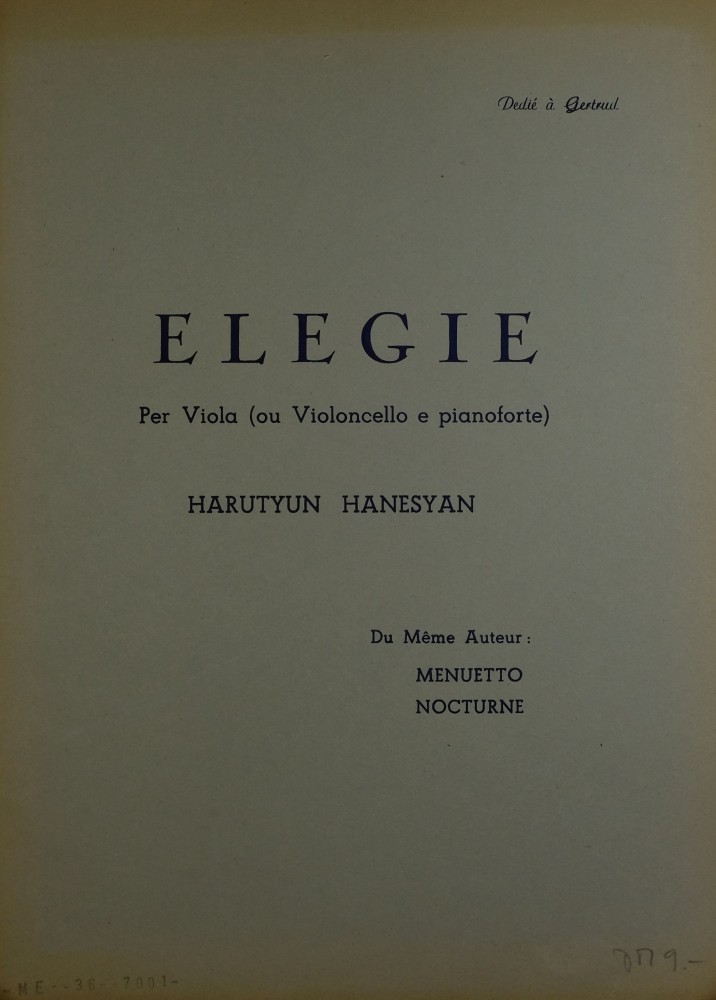 Elégie d-moll, für Bratsche (Violoncello) und Klavier