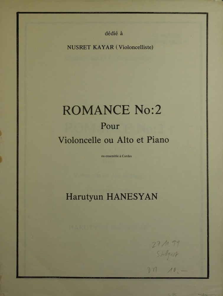 Romance (Nr. 2) für Violoncello (Bratsche) und Klavier