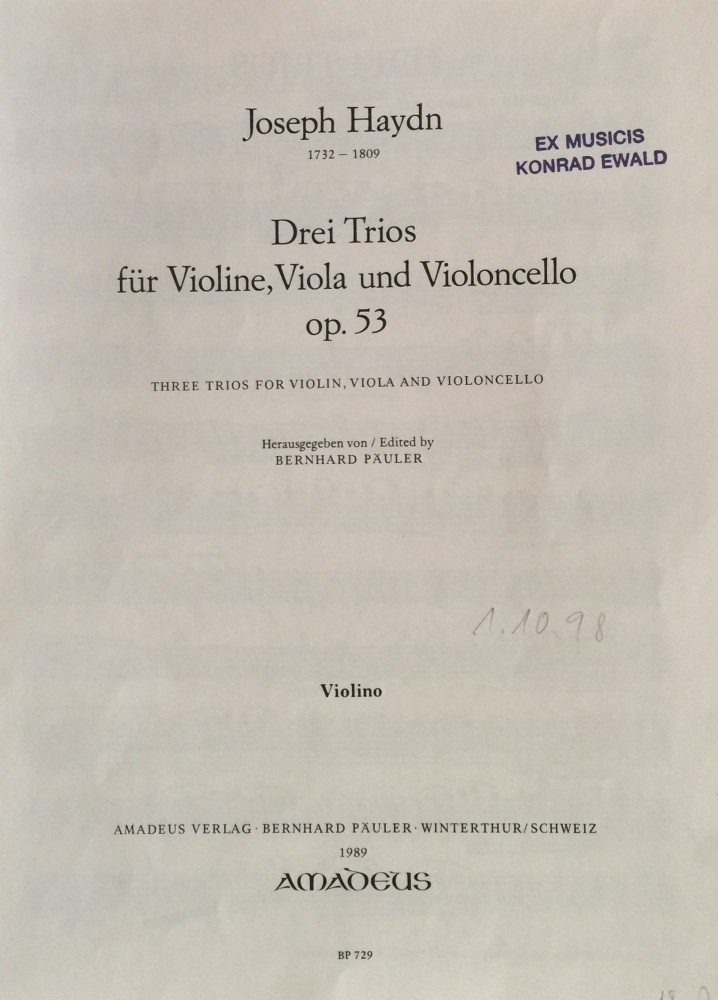 3 Trios (G/B/D), op. 53, für Violine, Bratsche und Violoncello