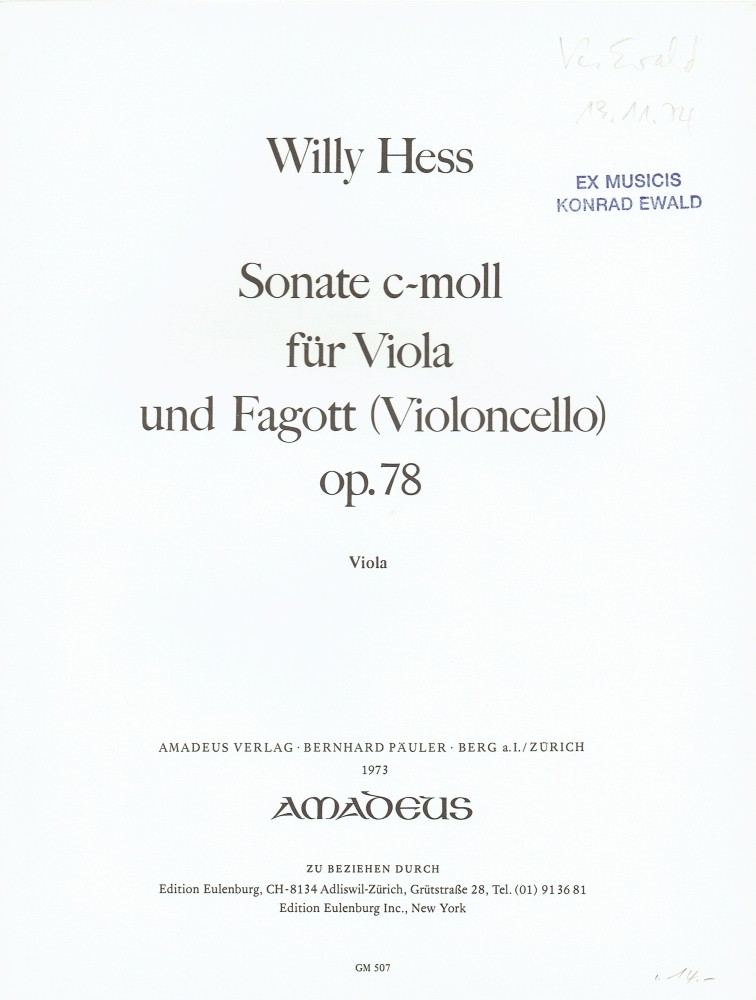 Sonata c-minor, op. 78, for Viola and Bassoon (Violoncello)