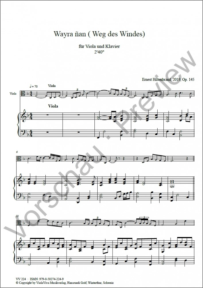 Wayra ñan ( Weg des Windes), op. 145, für Bratsche und Klavier