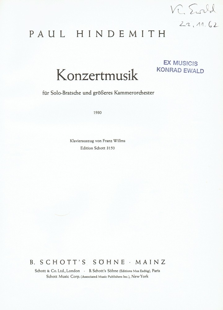 Konzertmusik, op. 48, für Solobratsche und grösseres Kammerorchester