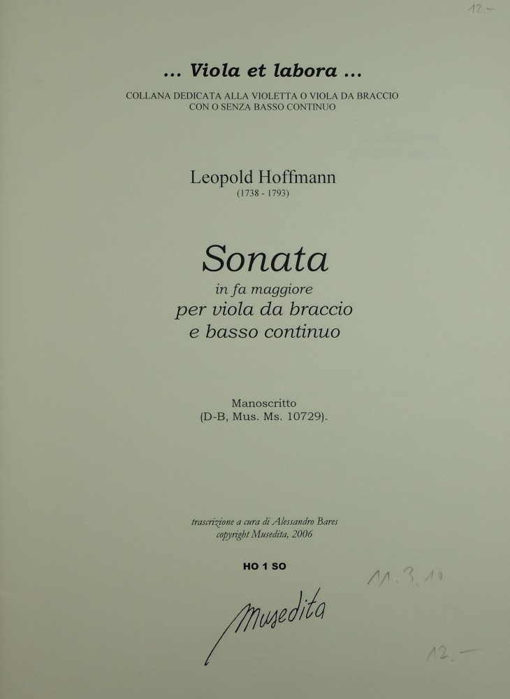 Sonata F-dur, für Bratsche und Kontrabass (Violoncello)