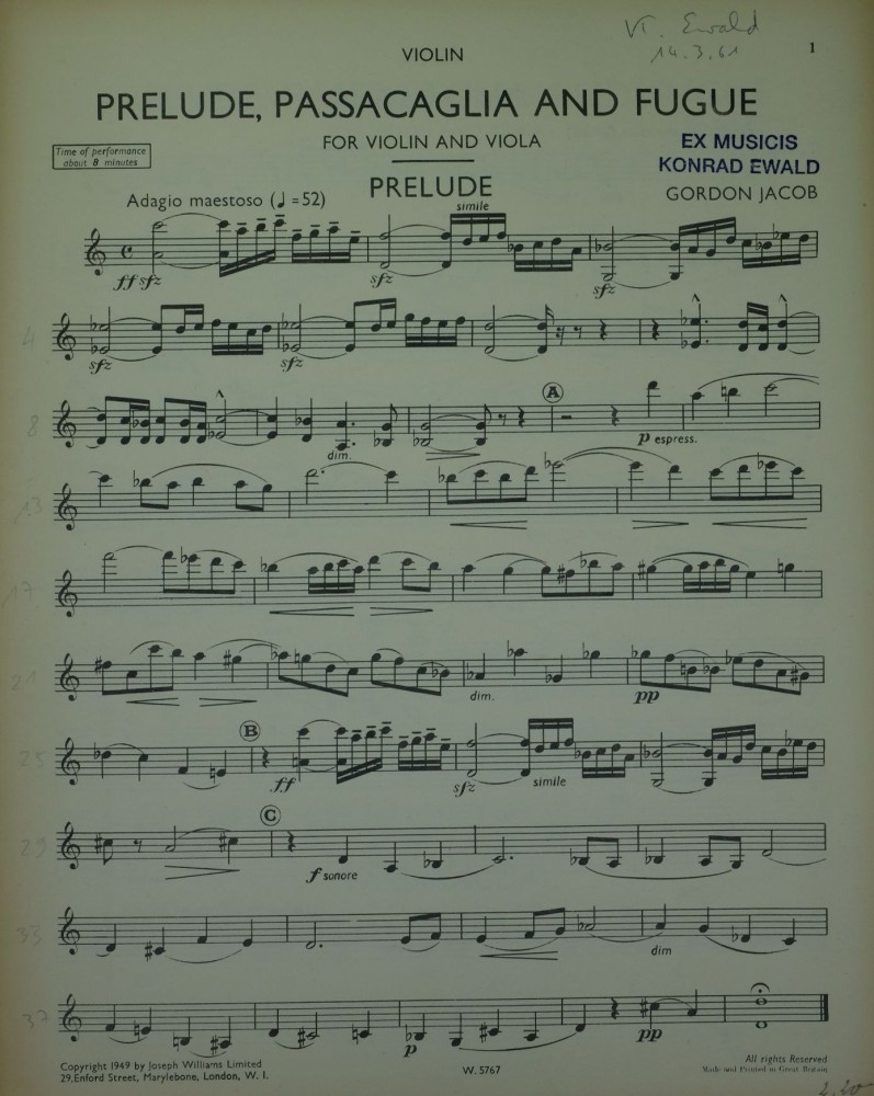 Prelude, Passacaglia and Fugue, für Violine und Bratsche