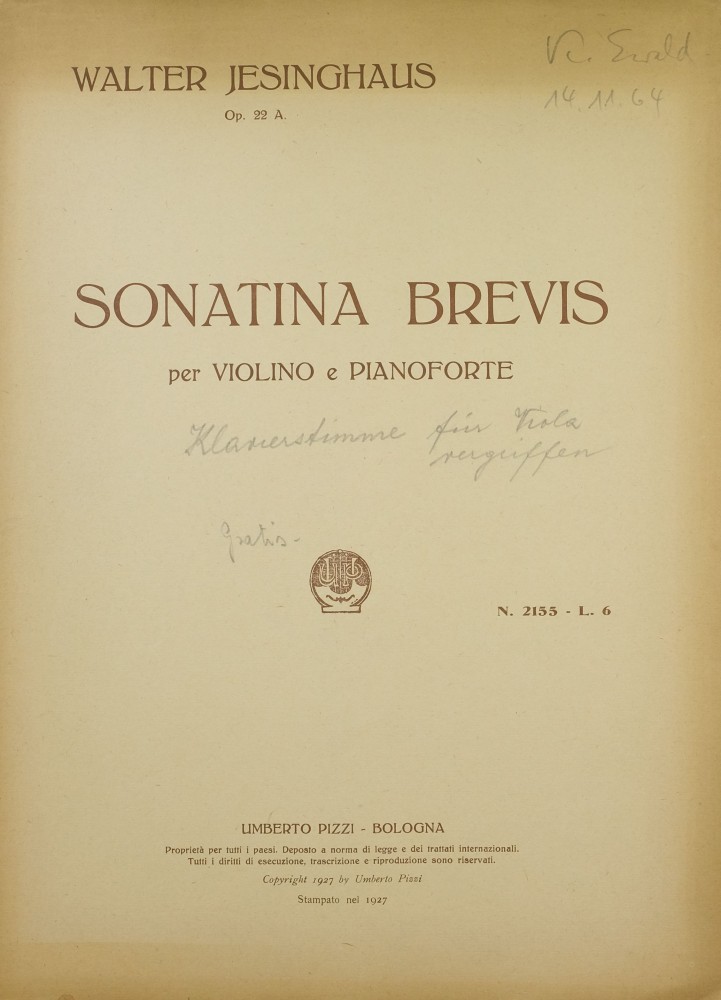 Sonatina brevis, op. 22a, für Bratsche (Violine) und Klavier