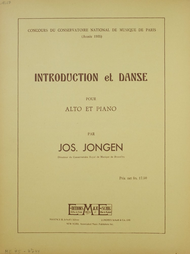 Introduction et danse, op. 102, für Bratsche und Orchester (Klavier)