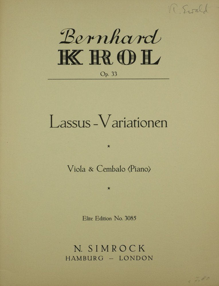 Lassus-Variationen, op. 33, für Bratsche und Cembalo