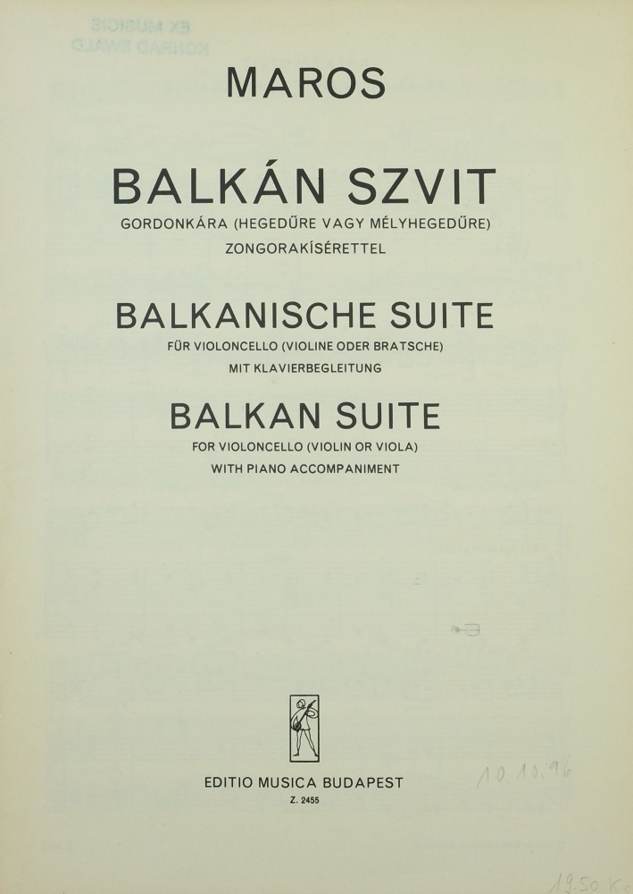 Albanische Suite (= Balkanische Suite), für Violoncello (Bratsche/Violine) und Klavier