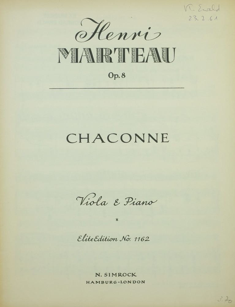 Chaconne c-moll, op. 8, für Bratsche und Klavier