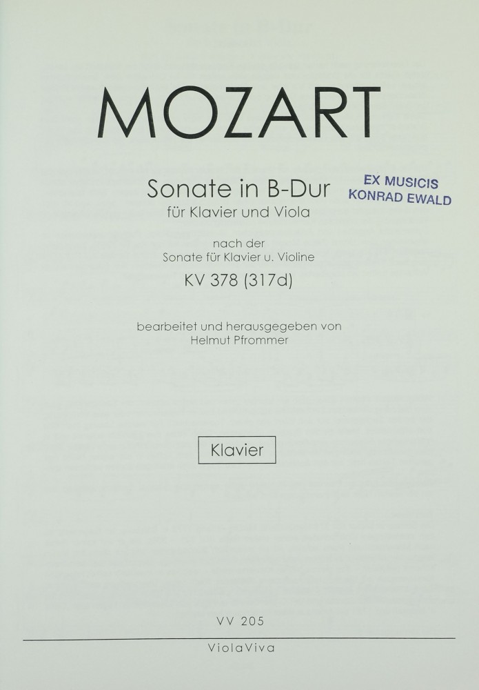 Sonate B-dur, KV 378, für Violine und Klavier, arrangiert für Bratsche und Klavier