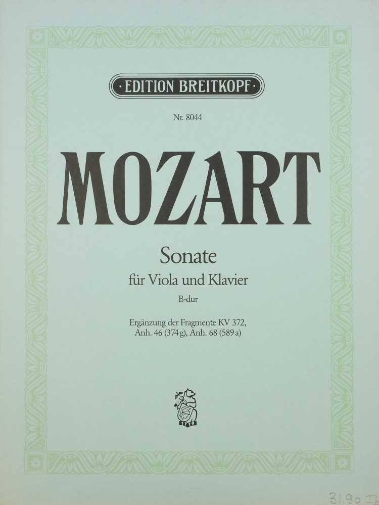 Sonata Bb-major, from KV 372/374g/589a, for Viola and Piano