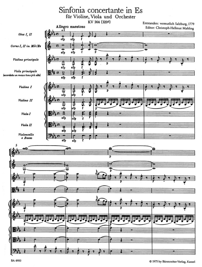 Sinfonia concertante Es-dur, KV 364, für Violine, Bratsche und Orchester