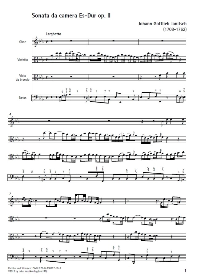 Sonata da camera Es-dur, op. 2, für Oboe, 2 Bratschen (Violetta und Bratsche) und Basso continuo