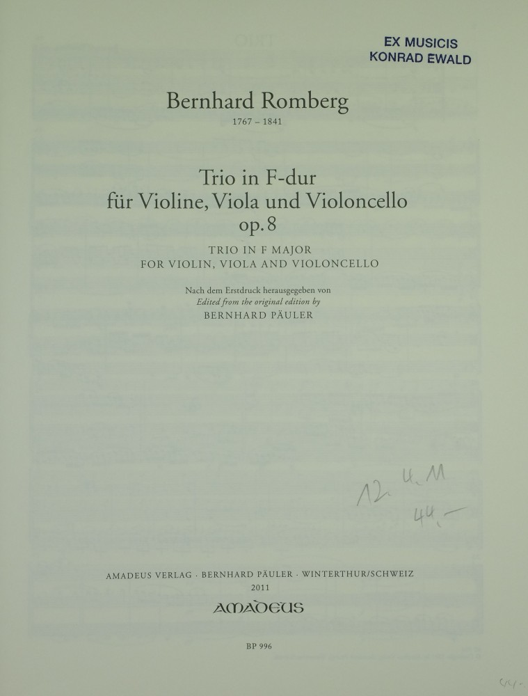 Trio F-dur, op. 8, für Violine, Bratsche und Violoncello