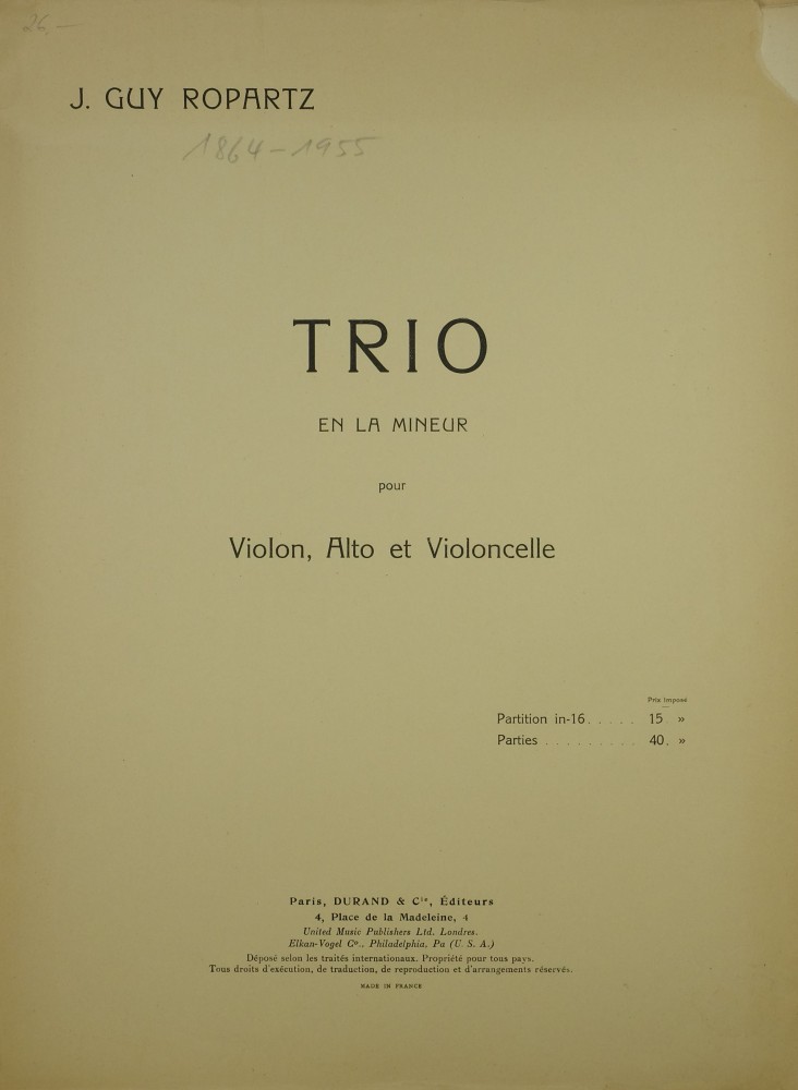 Trio a-moll, für Violine, Bratsche und Violoncello