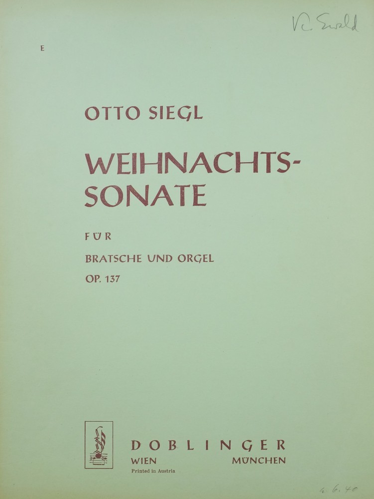 Weihnachtssonate D-dur, op. 137, für Bratsche und Orgel
