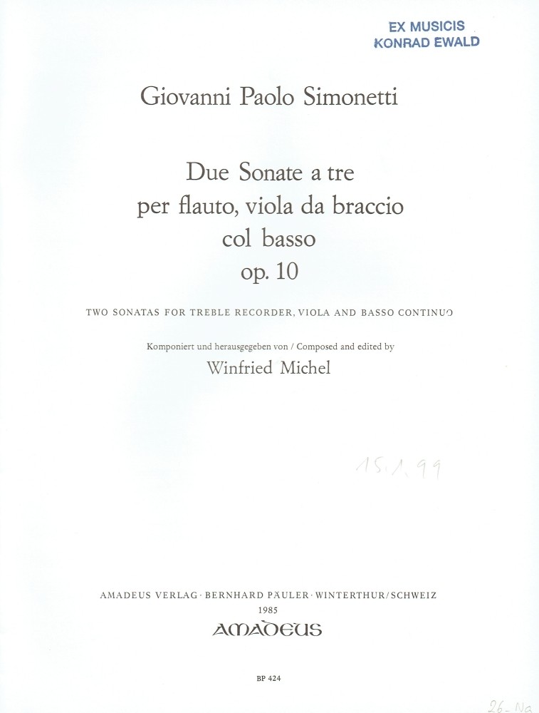 2 Sonaten, op. 10, für Flöte, Bratsche und Basso continuo