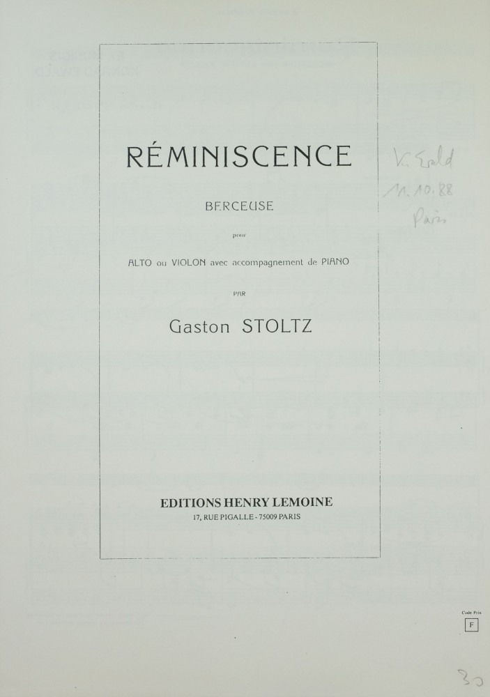 Réminiscence. Berceuse für Bratsche (Violine) und Klavier