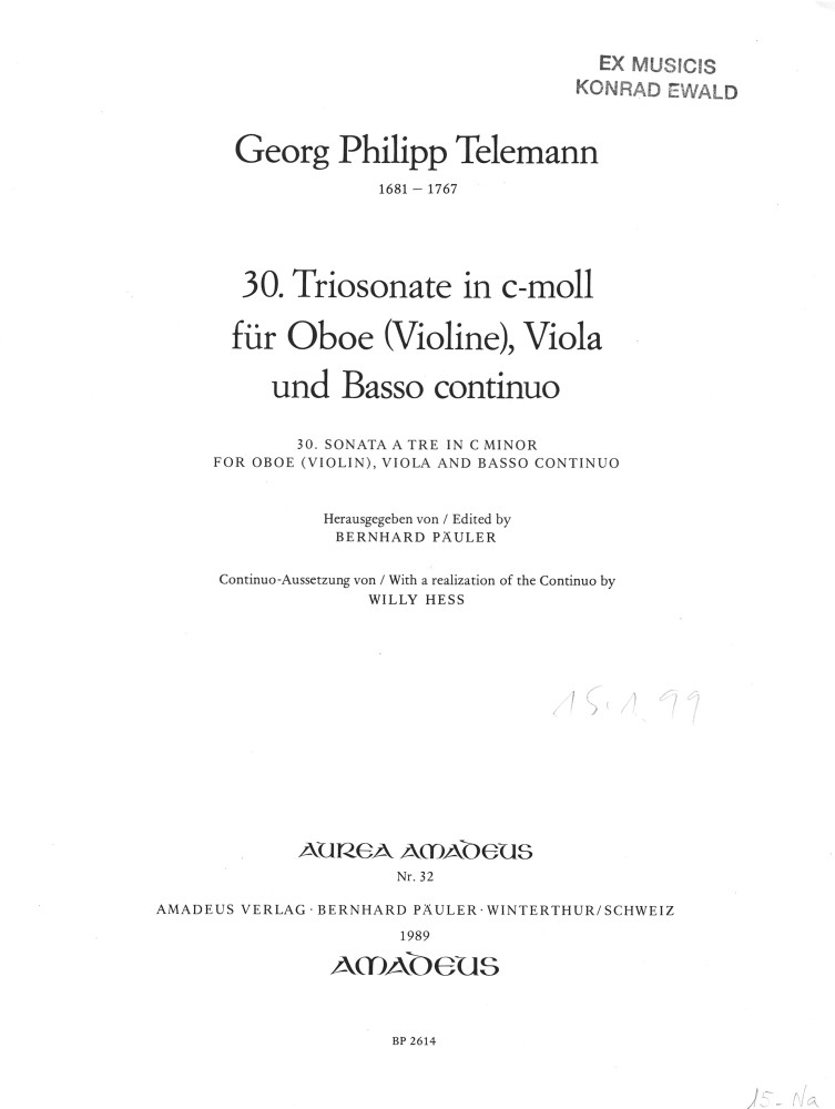 Triosonate Nr.30 c-moll, für Oboe (Violine), Bratsche und Basso continuo