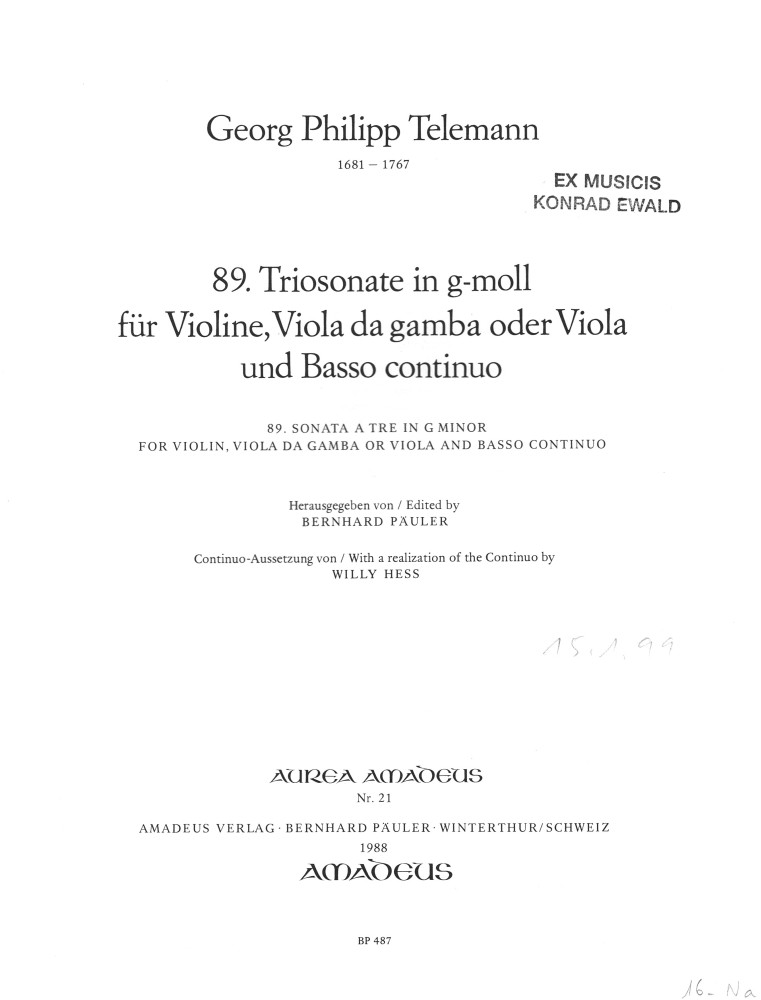 Triosonate Nr.89 g-moll, TWV 42:g11, für Violine, Viola da gambs oder Bratsche und Basso continuo